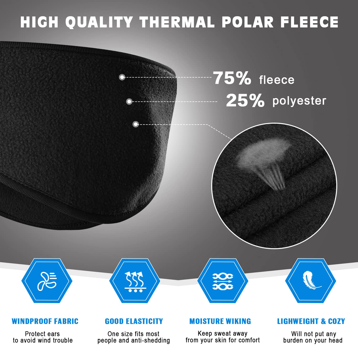 ZIBUYU 2 pcs Fleece Elastic Headband Ear Muffs Winter Headband for Unisex Winter Outdoor Headband - Black & Grey ZIBUYU 2 pcs Fleece Elastic Headband Ear Muffs Winter Headband for Unisex Winter Outdoor Headband - Black & Grey